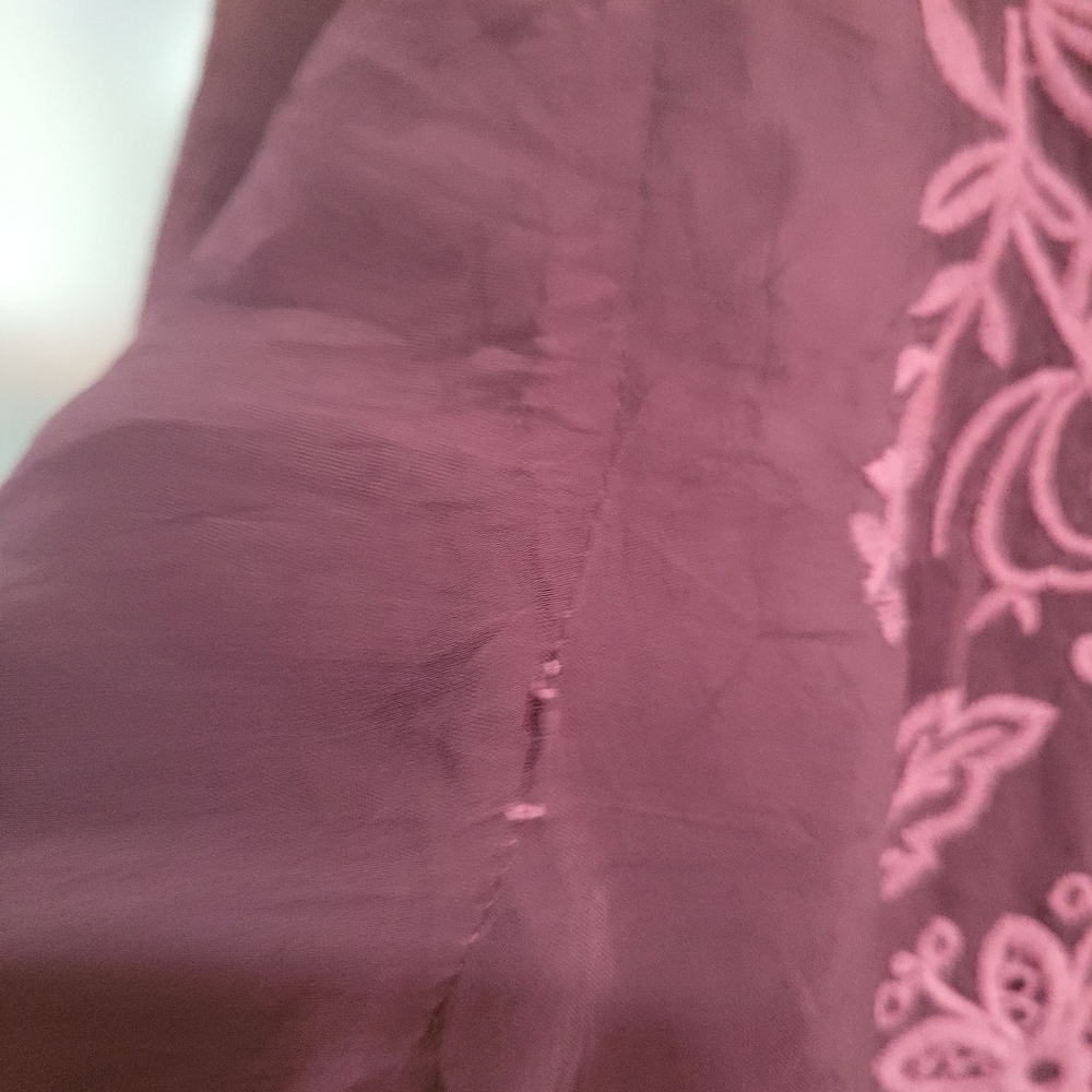 Johnny Was Embroidered V-Neck Top - Burgundy - Picture 6 of 14